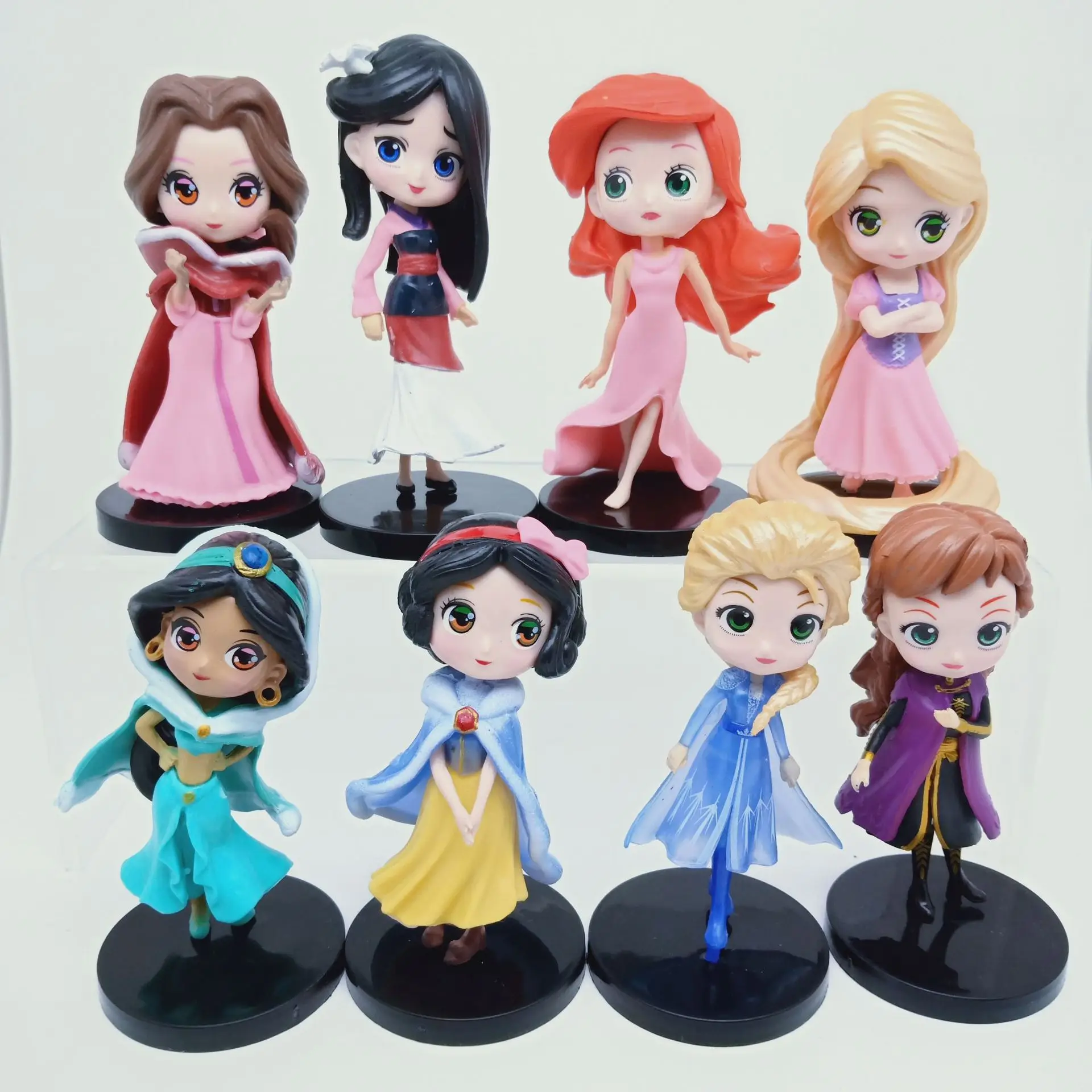 

8Pcs/Set Fairy Tale Princess Model Ornament Aladdin Mermaid Snow White Cinderella Handmade Doll Children's Toys Gift