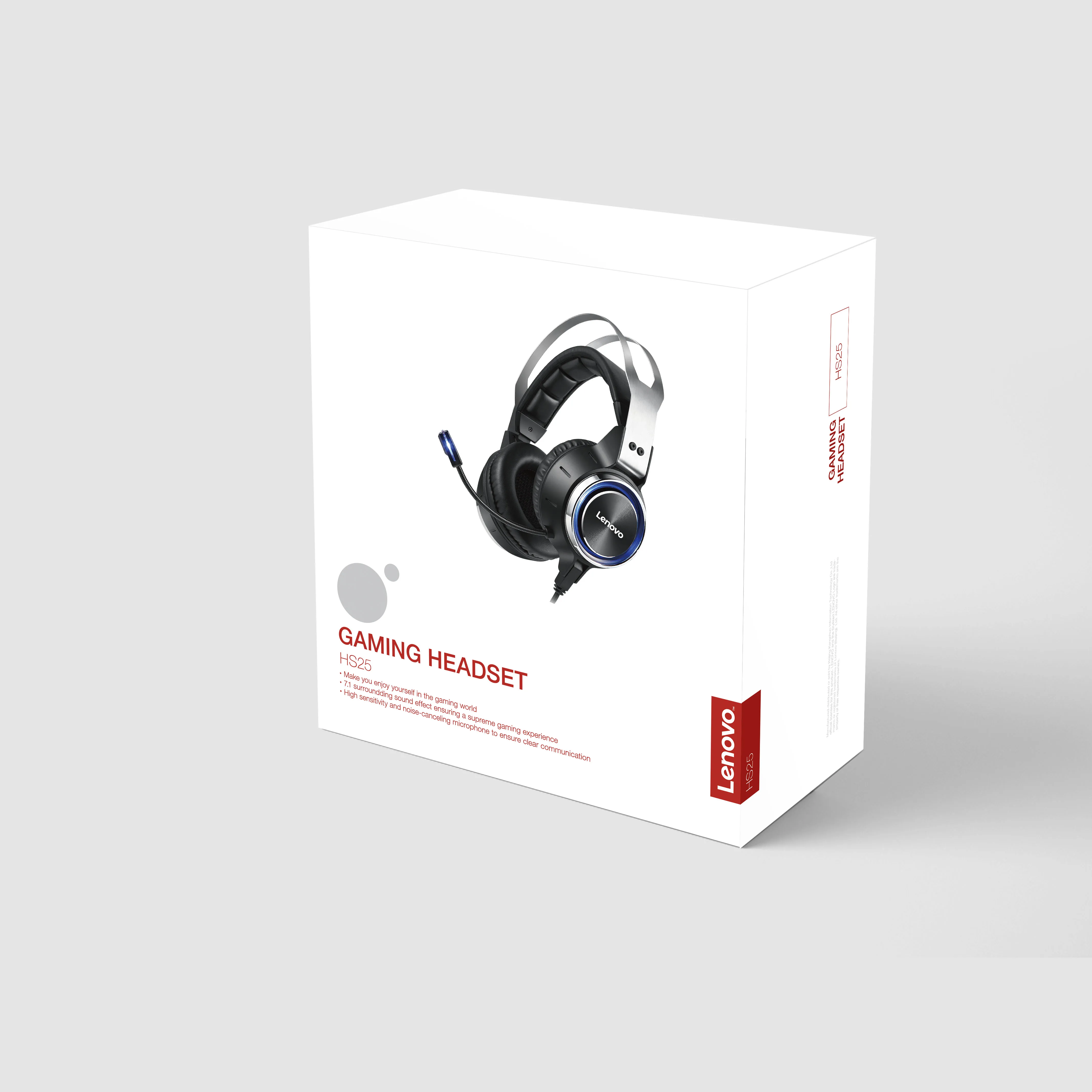 

Lenovo HS25 Gaming Headset Stereo Surround 50MM Horn LED Light Gaming Headphone LED 7.1 Vibration mode with Mic