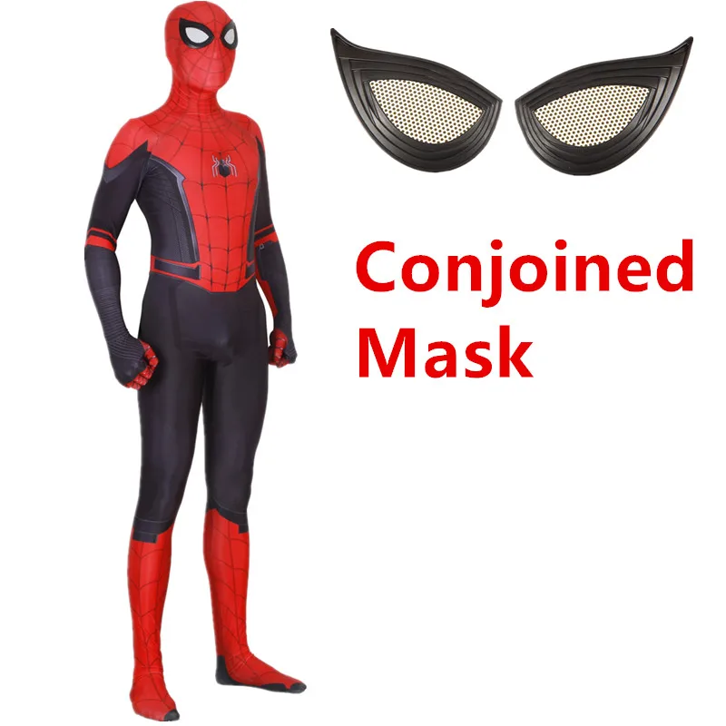 Conjoined Mask Для взрослых и детей Человек-паук далеко от дома Питер Паркер Косплэй костюм зентай, костюм Человека-паука супергероя Боди Комбинезоны для женщин - Цвет: Conjoined Mask