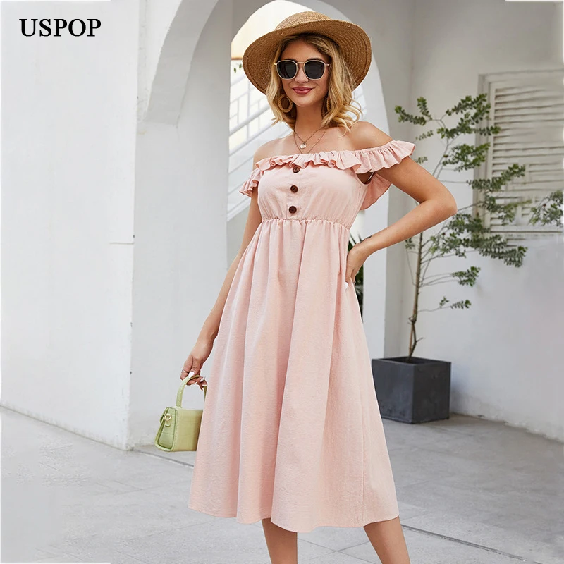 USPOP 2020 летнее сексуальное платье трапециевидной формы с вырезом лодочкой