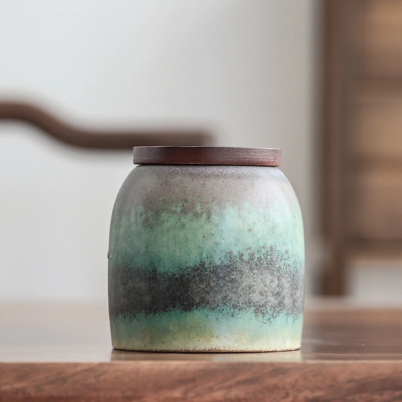 

round travel tea container ceramic suger Vintage weed smell proof coffee tea storage jar Teaware thee blikjes tea organize BK50C