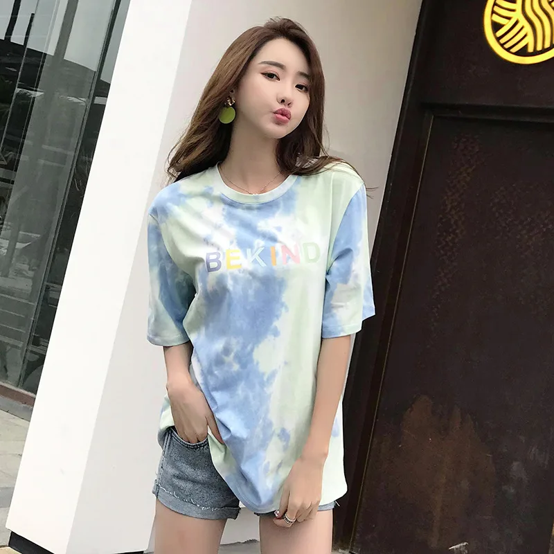 Повседневная хлопковая Футболка с круглым вырезом и коротким рукавом принтом