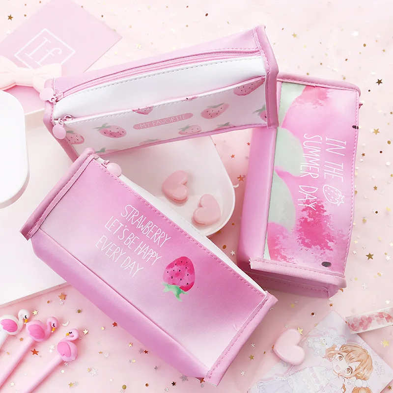 Креативная маленькая свежая Сумка Карандаш для девочек розовая пудра клубника