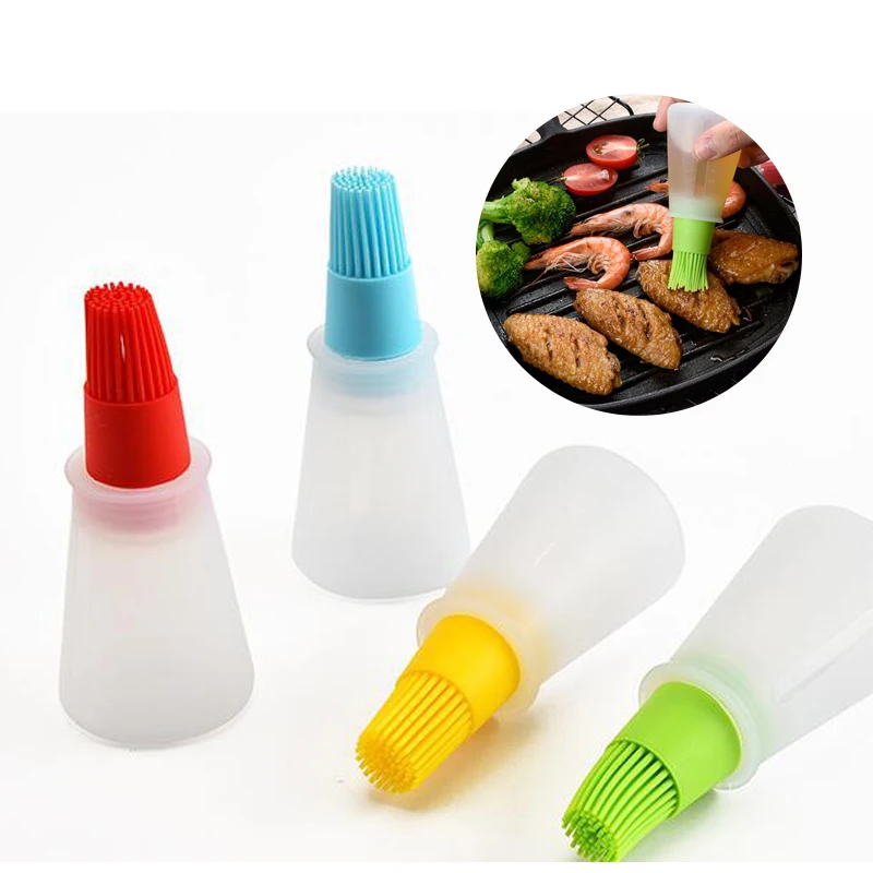 

1Pc Portable Silicone Oil Bottle with Brush Grill Oil Brushes with Cover Liquid Oil Pastry Kitchen Bake BBQ Brush Kitchen Tools