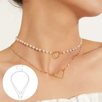 jewelry fashion heart shaped pendant fashion womens necklace double layer white pearl temperament popular