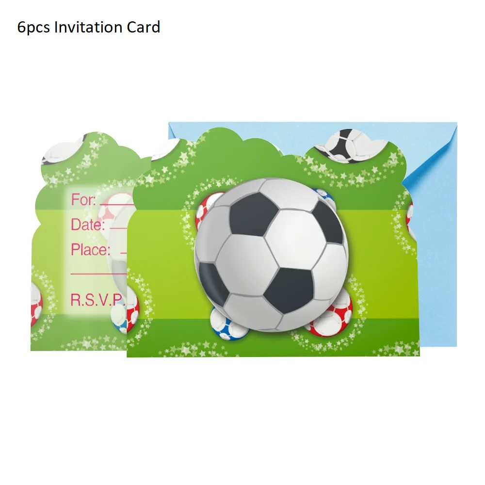 6pcs Invitation Card Футбол вечерние посуда Бумага пластины салфетки под чашки скатерть баннер счастливый день рождения, мероприятие, вечеринка принадлежности для мальчиков Festa - Цвет: 6pcs Invitation Card