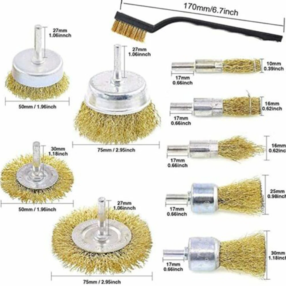 10pcs Set Of Brass Wire Brush Disc Cup Brushes Round For Drill Removing Metal Rust High Quality for Dremel Tools | Инструменты