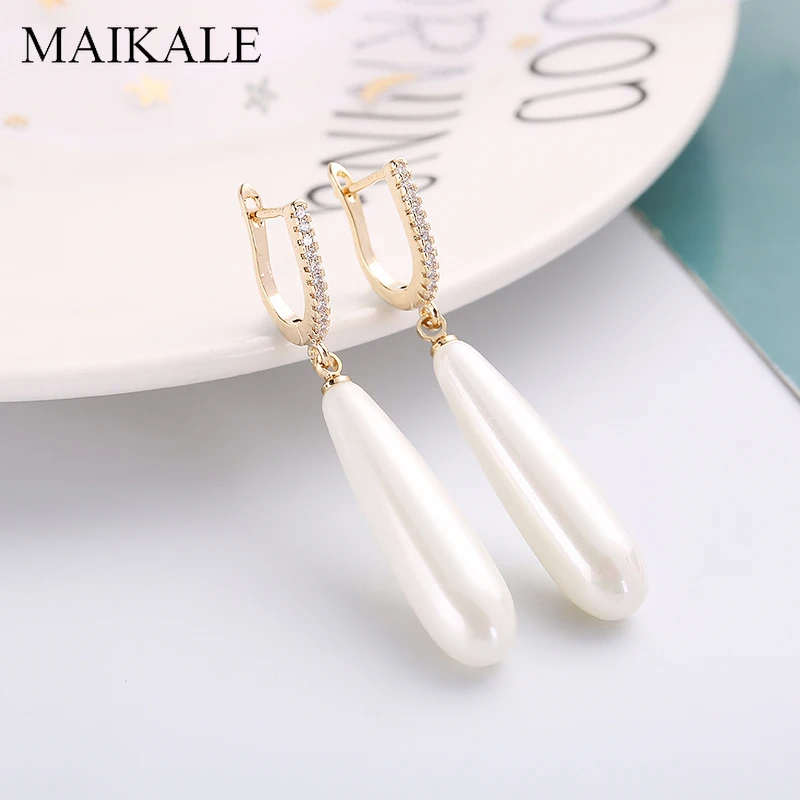 Женские серьги с жемчугом MAIKALE длинная водяная капля позолоченные
