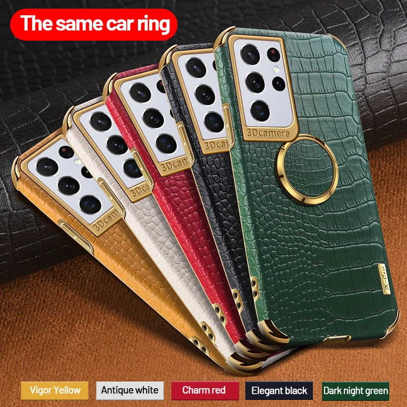 

Luxury Magnetic Holder Leather Phone Case For Samsung Galaxy S23 S22 S21 S20 FE S10 Note 20 10 Plus Plating Ring Bracket Cover