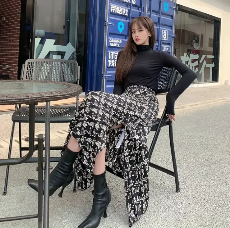 HCBLESS 2019 осень и зима женский темперамент Уайлд Высокая талия текстура печати юбка