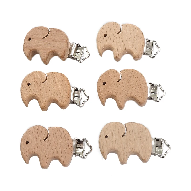 

Chenkai 5PCS Wood Elephant Pacifier Clips DIY Organic Eco-friendly Nature Baby Pacifier Rattle Teething Grasping Wooden Toy