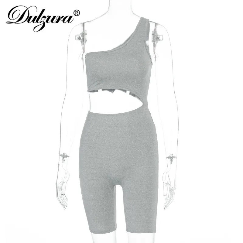

Dulzura hollow out one shoulder sleeveless women playsuit bodycon sexy streetwear 2020 summer party club outfit combishort