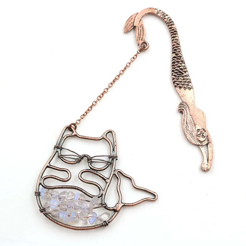 FYJS уникальная медная Русалка с проволокой обертывание милый кот тигровый глаз