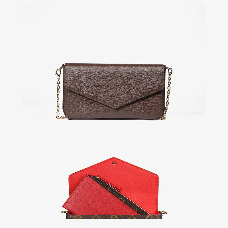 Red Monogram Роскошные дизайнерские сумки из 3 предметов, кошельки, кошелек, держатель для карт, женская сумка-клатч Кроссбоди, сумки известного бренда, сумки для женщин, Сумка с монограммой, Pochette Felicie цепочки букв M61276 - Цвет: Red Monogram