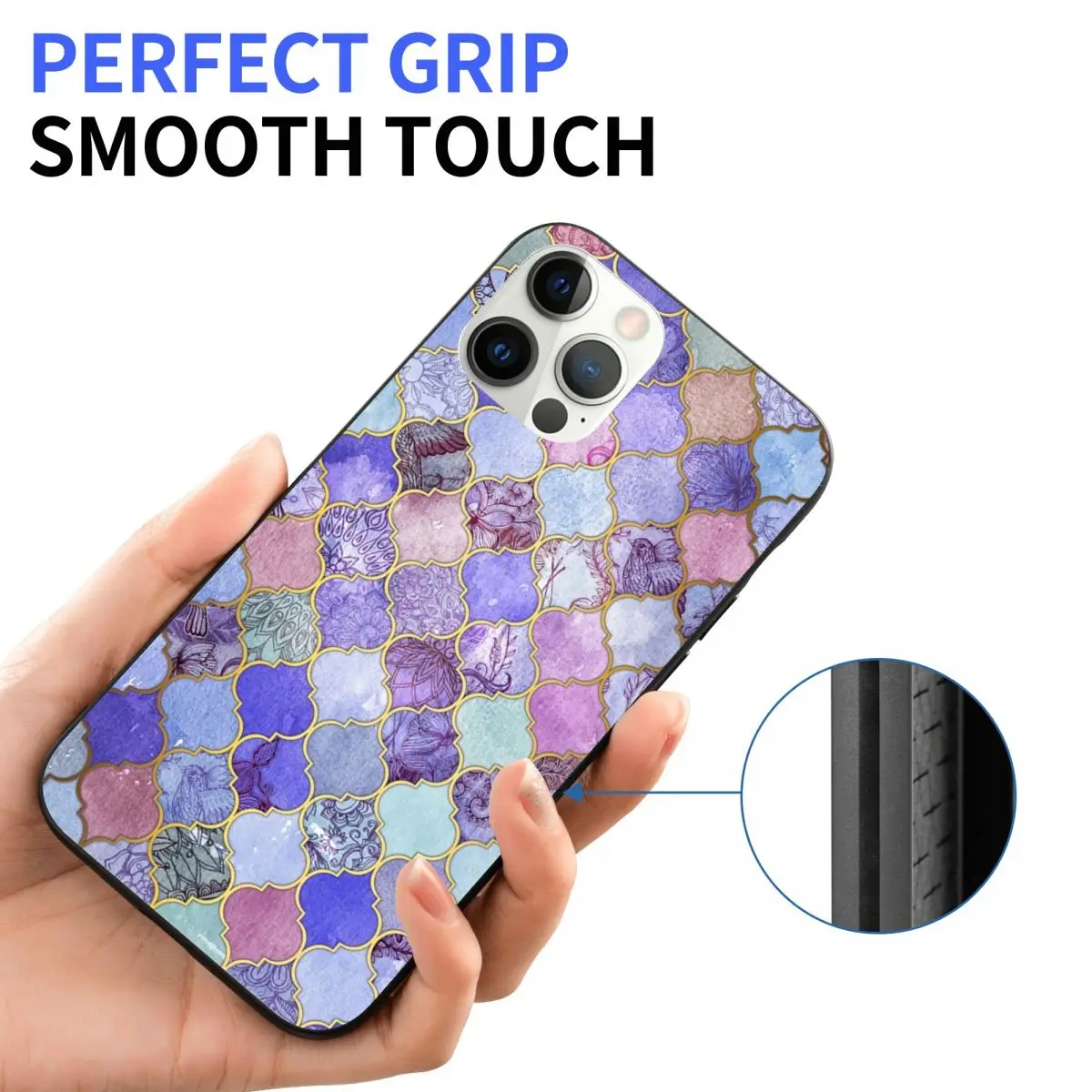 Royal Purple Mauve Indigo Moroccan Tile PC Glass TPU Phone Cover for iPhone 13 12 11 Xs Xr X Pro Max Mini 7 8 Se2 Plus 6 6S | Мобильные