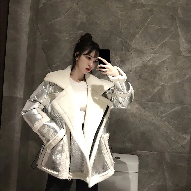 WHITNEY WANG осенне-зимняя модная уличная шерстяная куртка из искусственной кожи с подкладкой женская кожаная куртка в байкерском стиле Толстая парка пальто