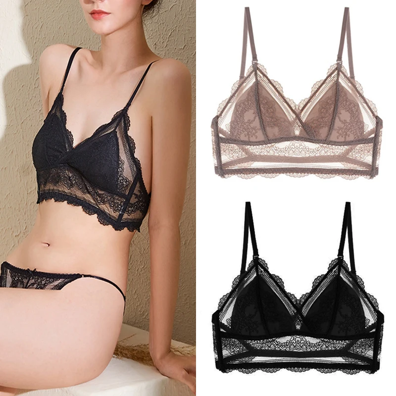 

Sexy lace Back opened Bras Lingerie Soft Padded Bralette Deep V triangle cup Wire free Backless Bra Underwear French Style