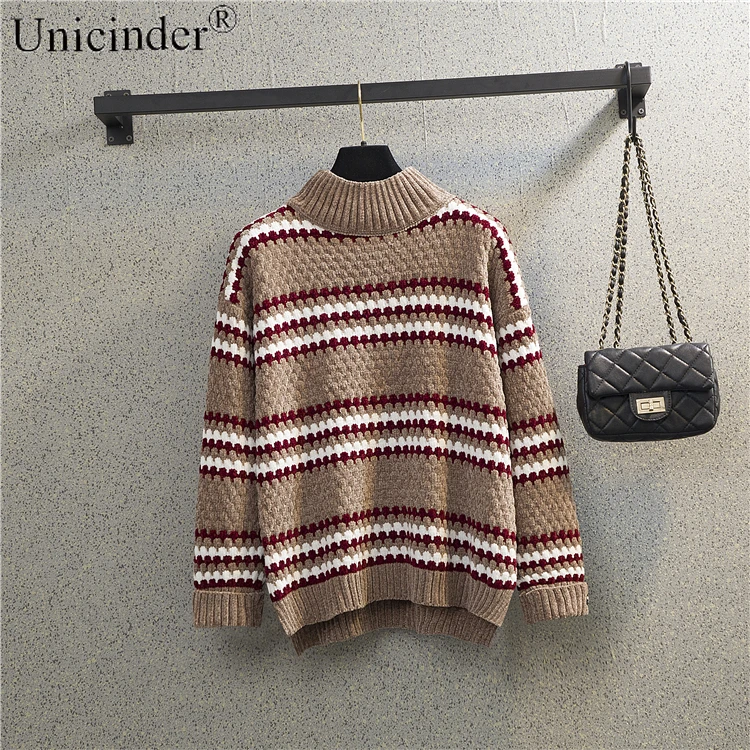 

Unicinder 2021 High Collar Type Cocoon Pullover Female Loose Woman Wears Outside Render Unlined Upper Garment Plus Size Sweater