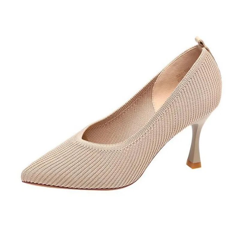 

Big Size 40 2020 New Fashion high heels women pumps thin heel classic black beige sexy ladies wedding Elastic zapatos de mujer