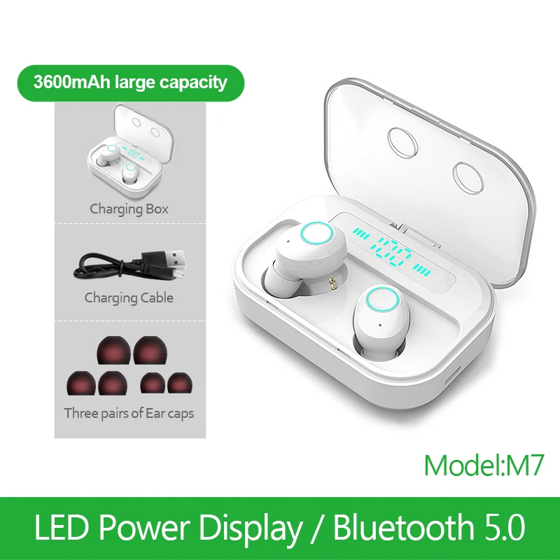 M7-White TWS Bluetooth 5,0 наушники стерео беспроводные Earbus мини HIFI спортивные наушники игровая гарнитура с 2200 мАч power Bank для всех телефонов - Цвет: M7-White