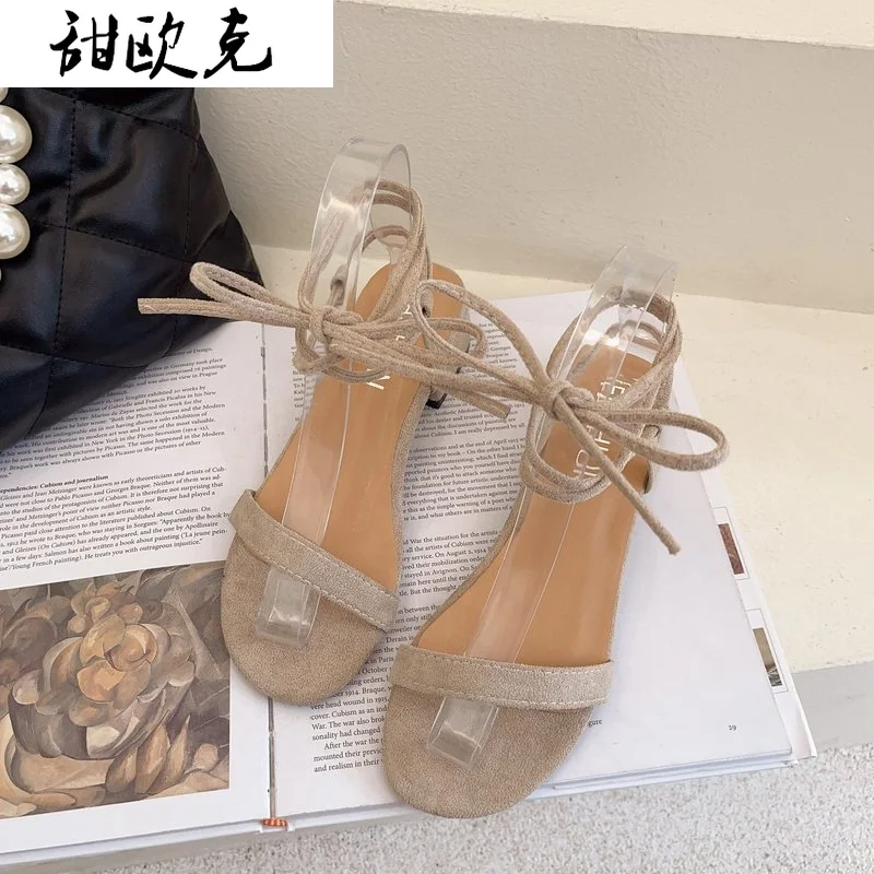 

2021 Fashion Women's Shoes Flat Shoes Sandals Open Toe Solid Color Lace-up Sexy Beach Shoes Summer Comfortable Women's Sandals
