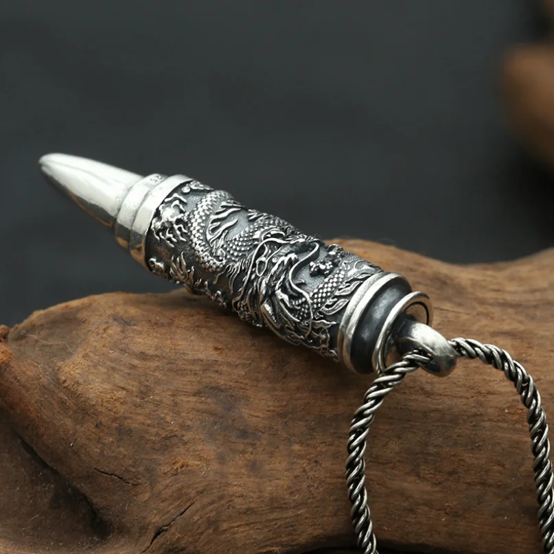 Мужской кулон в виде пули дракона из стерлингового серебра S925 пробы стильная