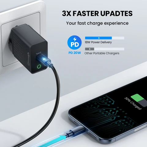 Зарядное устройство Elouhg с портом USB Type-C и поддержкой быстрой зарядки, 20 Вт