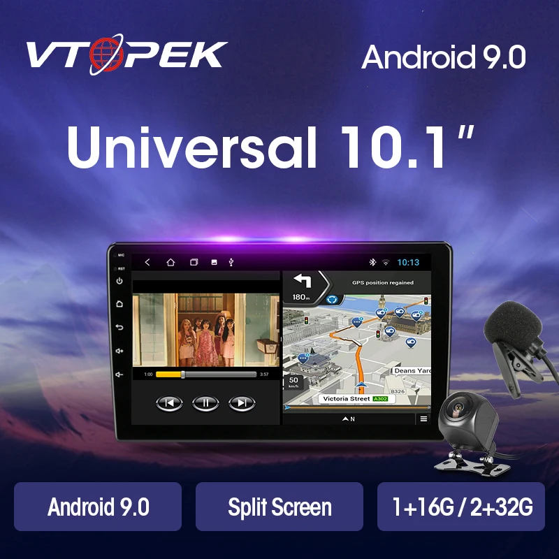 Vtopek 10 1 дюймов 2Din Android 9 0 GPS Автомобильный мультимедийный видео плеер