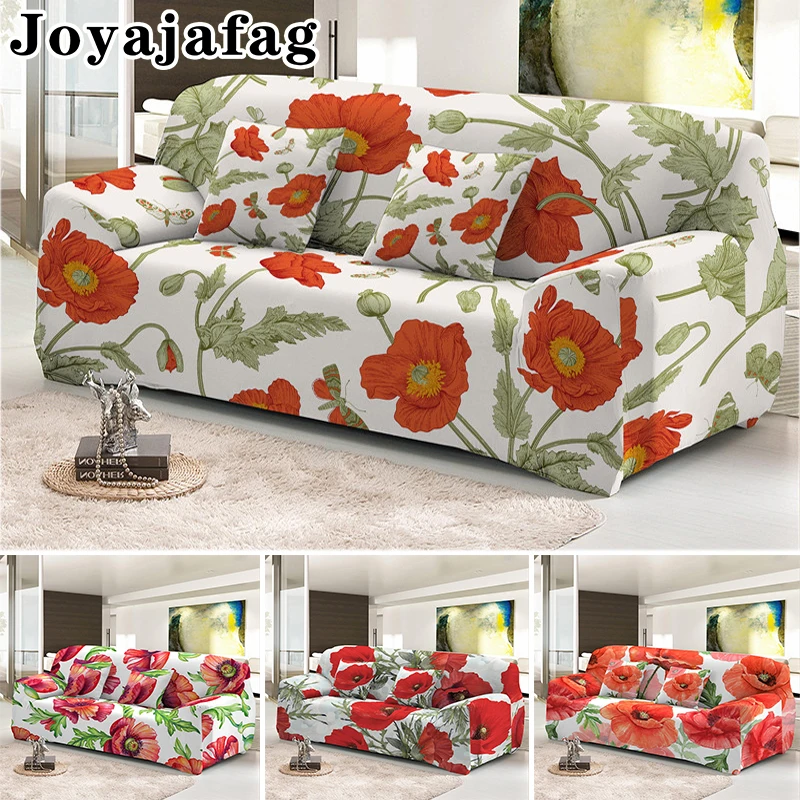Пыленепроницаемый эластичный чехол для дивана красного цвета с цветами мака -