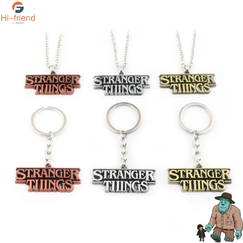 

Horror TV Series Stranger Things Letter Logo Keychains 3 Colors Letter Pendant Car Key Chain For Men Jewelry Souvenir Gift