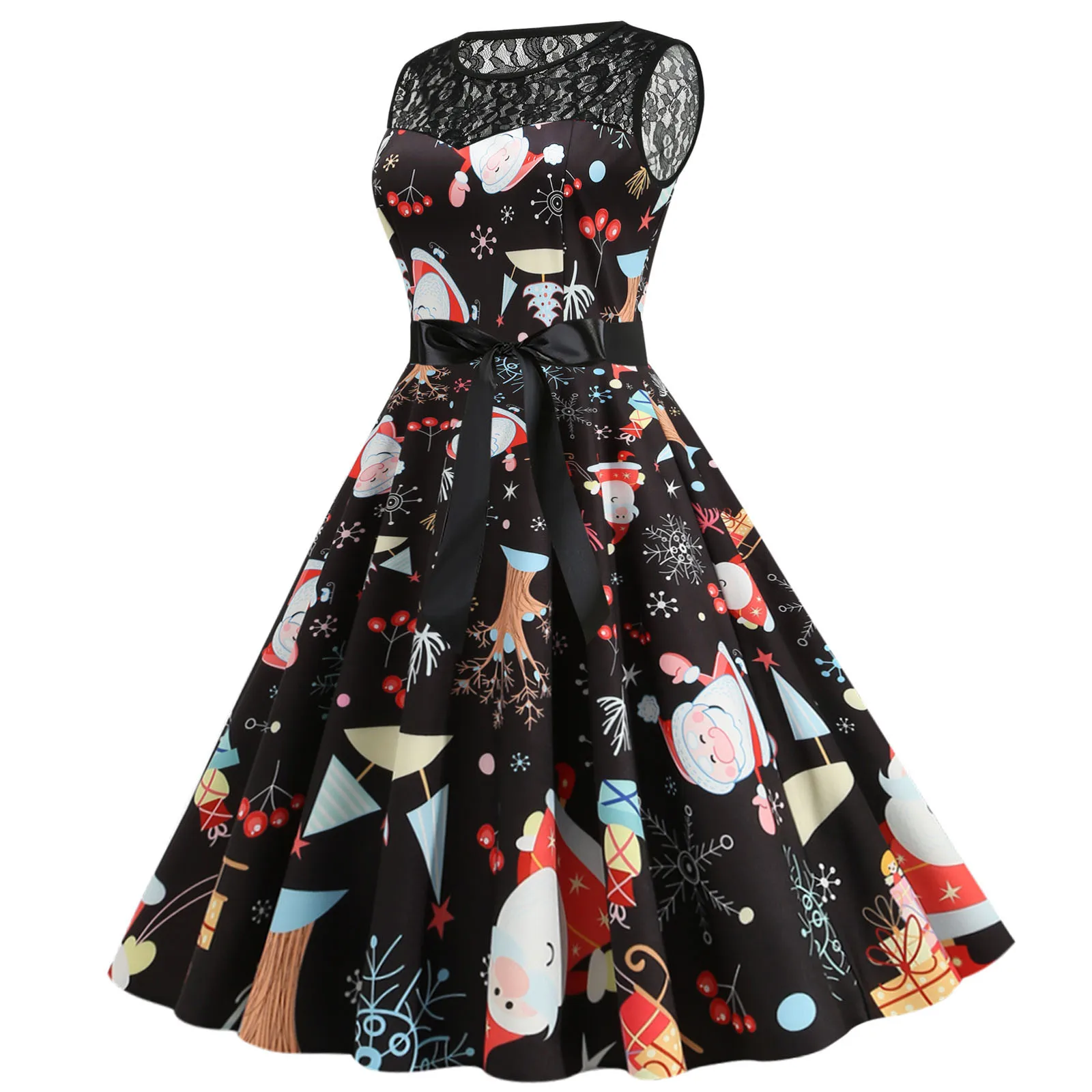 

Evening Party Women Lace Christmas Sleeveless Housewife Prom Dress 1950s Women's Dress
