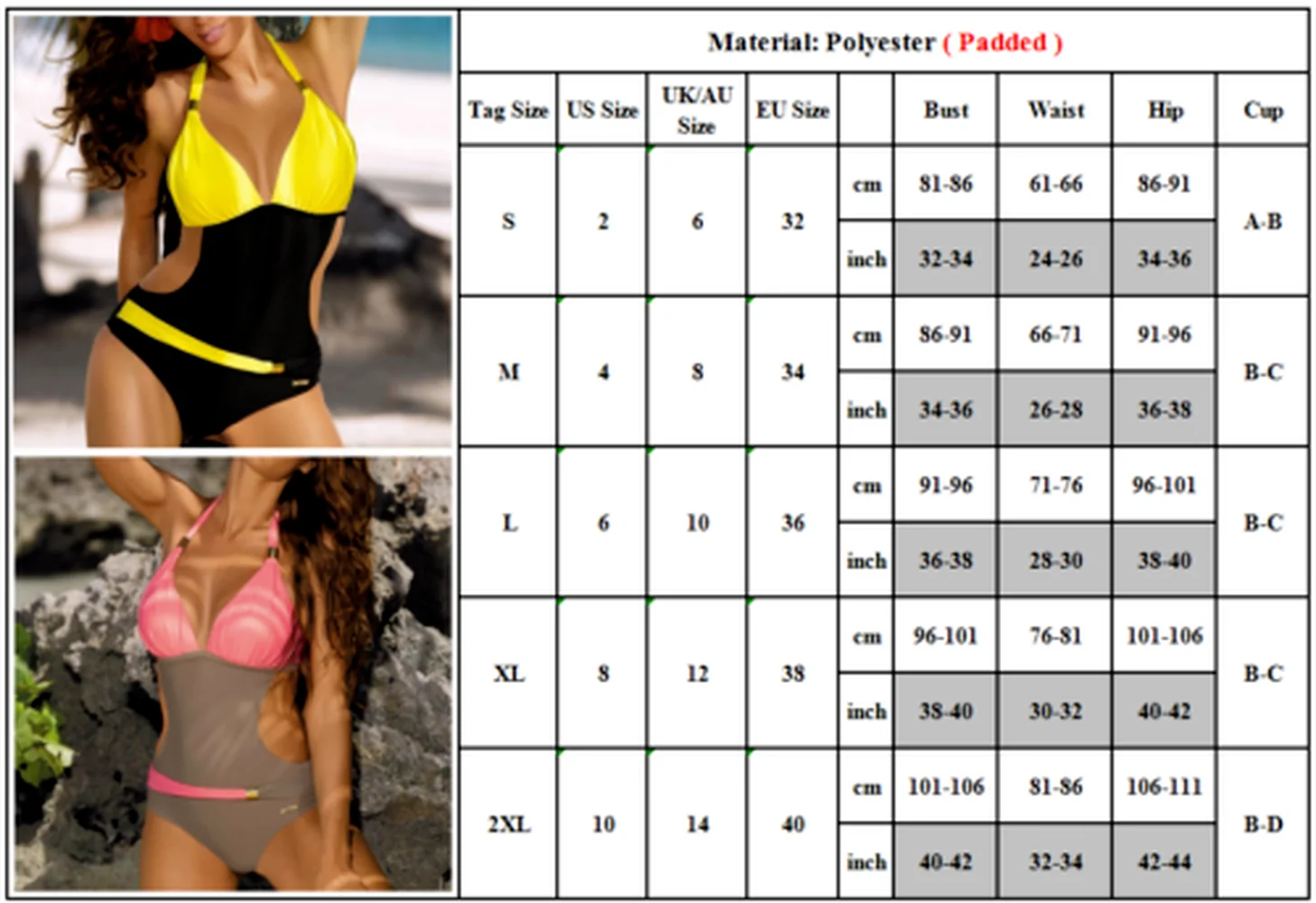 

Womens Swimwear Monokini Bikini Push-up Swimsuit High Cut Patchwork Beachwear