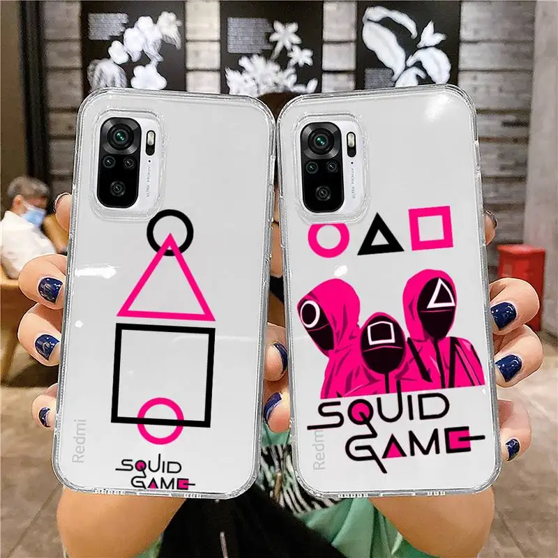 

Squid game cartoon cute design Phone Case for xiaomi 11 redmi note 10 9 8 7 pro lite T A S 10T 9A 9S 8T pro 4G transparent