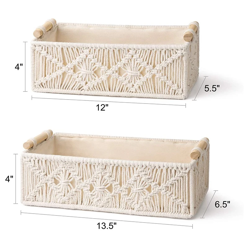 Macrame Storage Baskets Decor Box Handmade Woven Decorative Countertop Toilet Tank Shelf Cabinet Organizer Boho Set of 2 | Дом и сад
