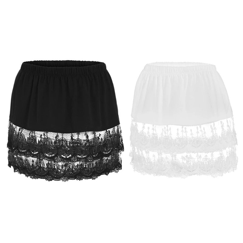 

Fashion Women Solid Color Elastic Waist Layered Tiered Sheer Lace Trim Extender Half Slip Mini Skirt Clothes L41B