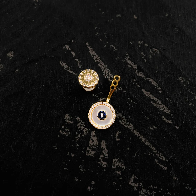 

925 Sterling Silver Earring For Women Zircon White Shell Earring Devil's Eye Stud Earring Luxury Brand Monaco Jewelry Gift