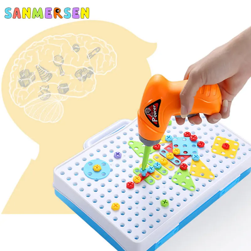 Детские игрушки для мальчиков развивающая электрическая дрель винты инструмент