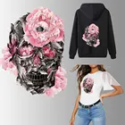 Новый Череп розовый цветок Переводные переводы Красота Женщины теплопередача ПВХ патч для одежды футболка термопереводные Vynil наклейки