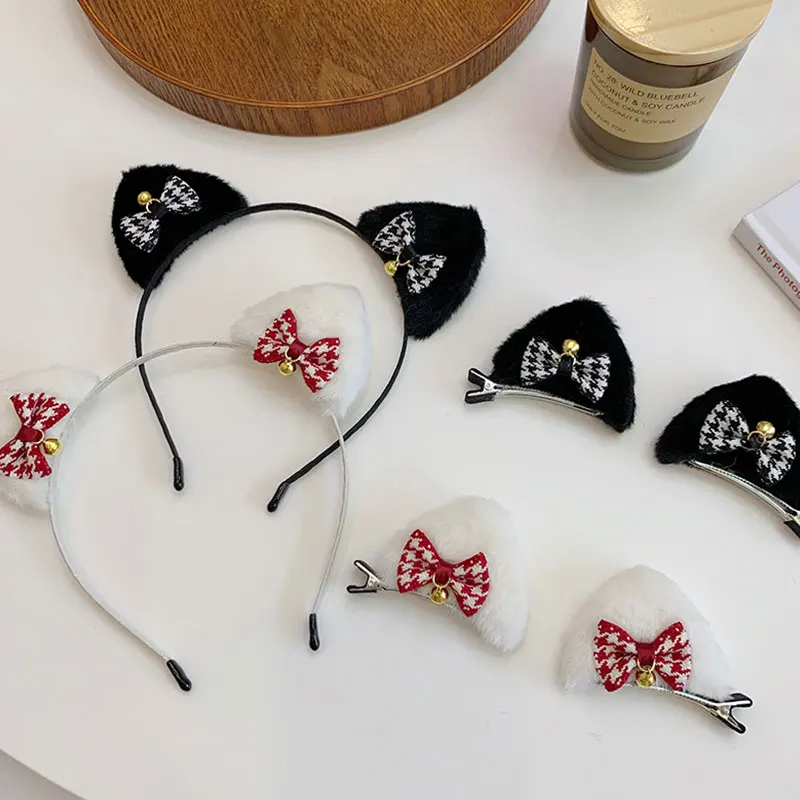 

Fashionable Girly Style Bell Hairband Cat Ear Headband Three-dimensional Hairpin Cute Plush Hairpin Sweet Cat Ear Hairpin