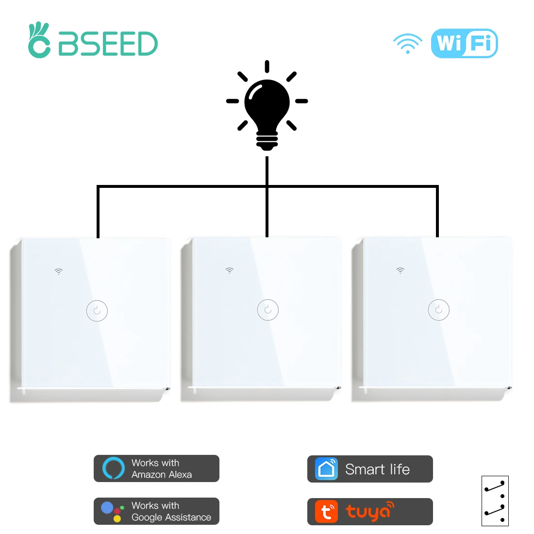 BSEED 3 пакеты Wifi сенсорный выключатель 1 банды 1/2/3 способ Смарт настенный