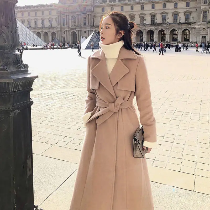 Теплый осенне-зимний женский длинный свитер с высоким воротником Женская