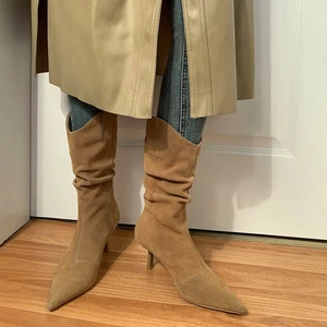 Womens Low-heeled Midrange Boots Pleated Elastic Socks Thin Boot Fall/winter Height Increase Elegant Lady Office Fashion Pumps