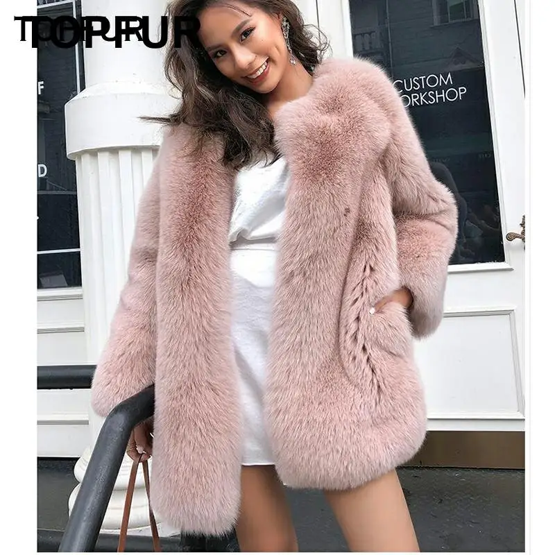 Женское пальто с натуральным лисьим мехом роскошная зимняя верхняя одежда из