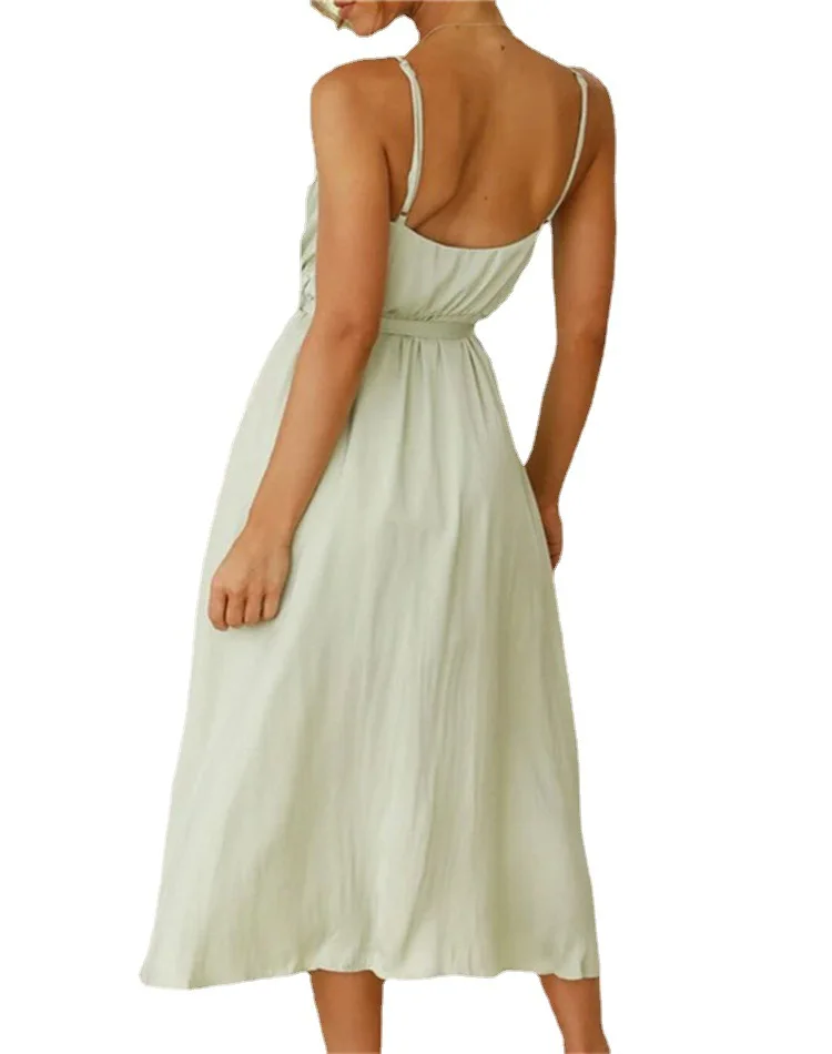 

2021 Summer New Sexy Women's Scheming Pure Color Sleeveless Irregular Backless Sling Dress Women