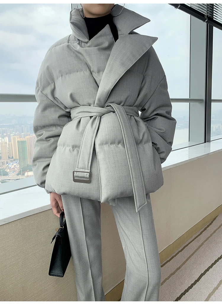 

Suit collar design down coats Winter was thin Warm Duck down coat female Down Warm Jacket thick warm Parkas with belt F957