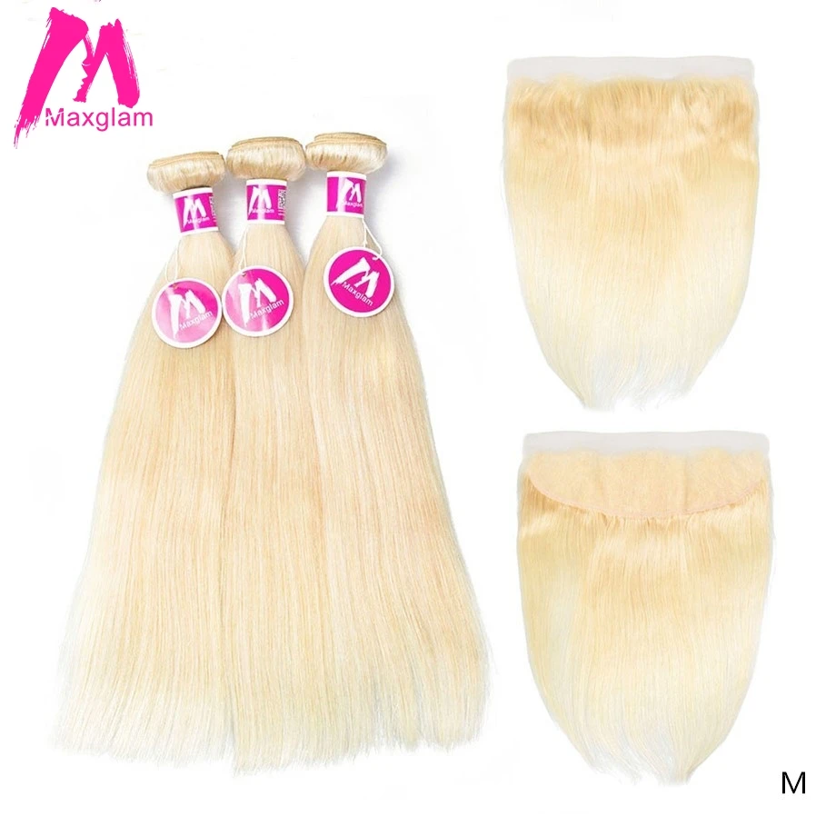 Maxglam блонд 613 пряди с фронтальной частью бразильские человеческие волосы Remy