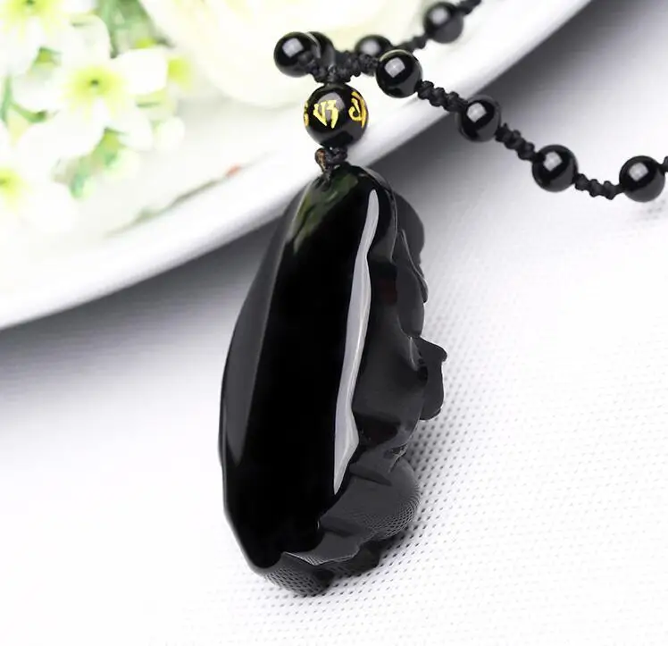 

LETSFUN Fine Jewelry Chinese Natural Black Obsidian Hand-Carved Blessing Maitreya Buddha Pendant Free Shipping
