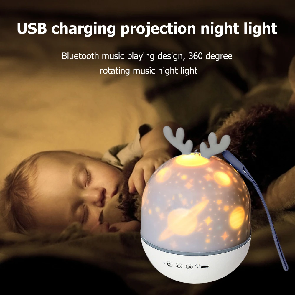 

Bedroom Lamp for Baby Gifts Sleeping Light Bedroom Bedside Table Lamp LED Rotating Night Light Projector Bluetooth Lamp