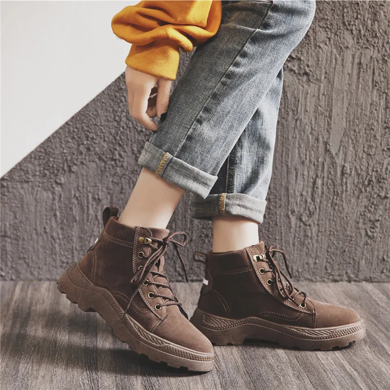 Fujin/женские ботильоны Сезон осень-зима Модная обувь с круглым носком на плоской