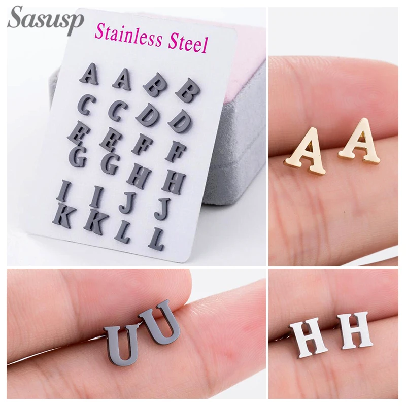 Sasusp серьги с подлинными буквами маленькие из нержавеющей стали алфавитом для